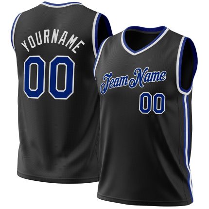 Personalized Black Throwback Basketball Jersey for Men, Size 4, Royal White Trim Personalized Black Royal-White Throwback