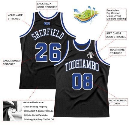 Personalized Black Royal White Basketball Jersey - Custom Throwback Style Personalized Black Royal-White Throwback Basketball