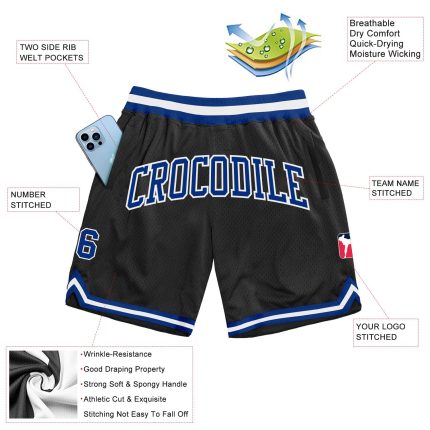 Custom Black Royal-White Basketball Shorts | Personalized Athletic Wear Personalized Black Royal-White Throwback Basketball