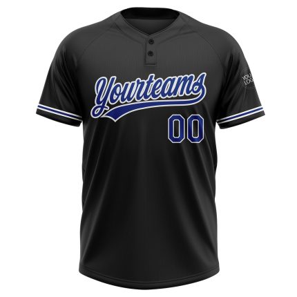 Personalized Two-Button Unisex Softball Jersey in Black Royal-White - Custom Sports Apparel Personalized Black Royal-White