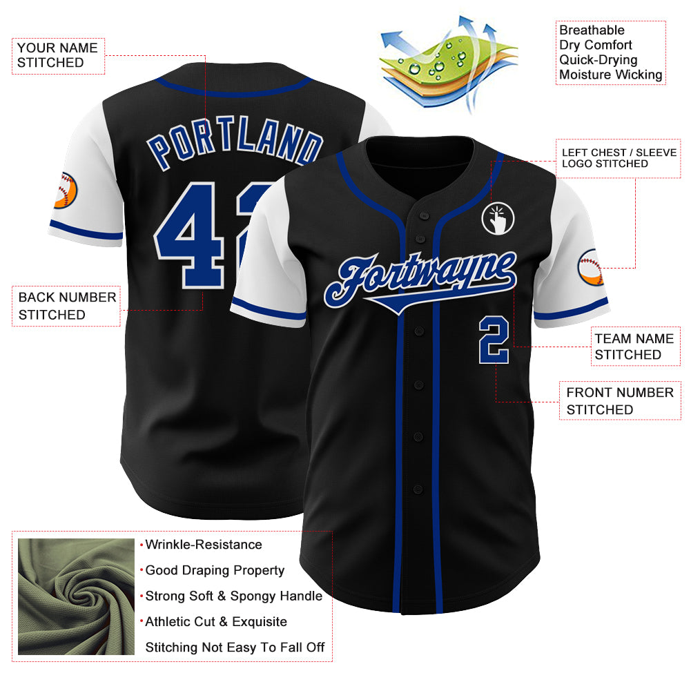 Personalized Black and White Two Tone Baseball Jersey for Men and Women Personalized Black Royal-White Two Tone Baseball - Image 3