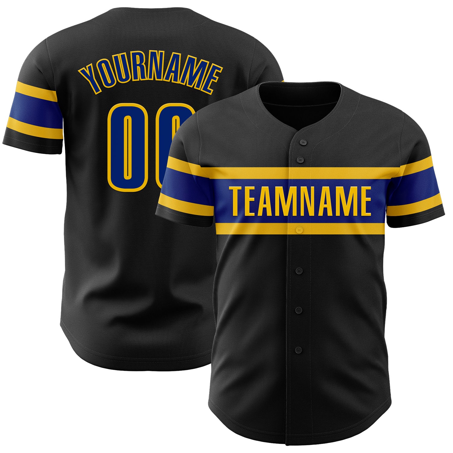 Personalized Black and Yellow Baseball Jersey - Authentic Custom Design Personalized Black Royal-Yellow Authentic Baseball