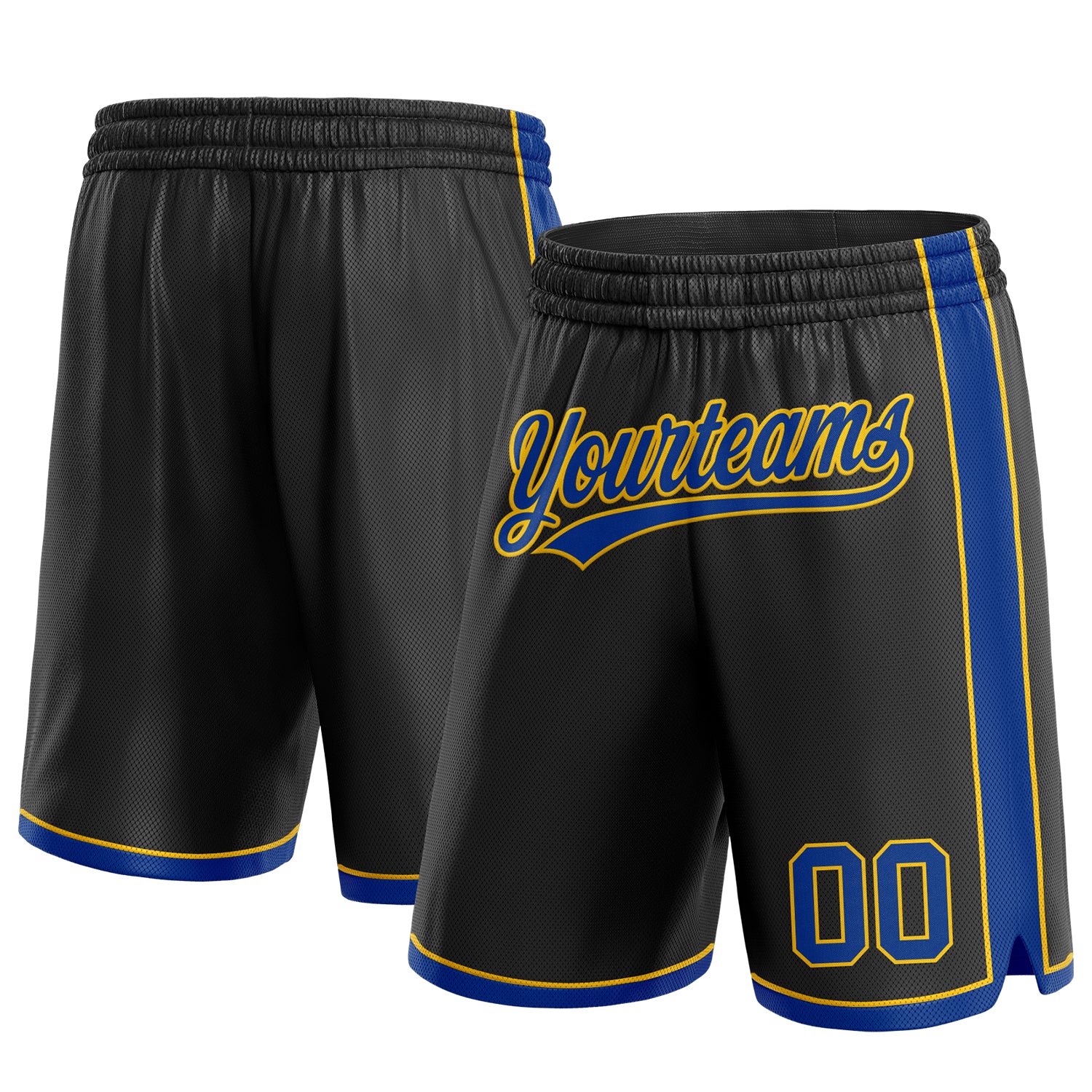 Custom Team Name & Number Black Royal-Yellow Basketball Shorts - Personalized Authentic Sportswear Personalized Black Royal-Yellow