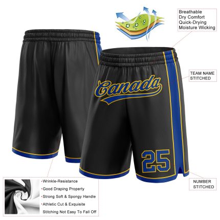 Custom Team Name & Number Black Royal-Yellow Basketball Shorts - Personalized Authentic Sportswear Personalized Black Royal-Yellow