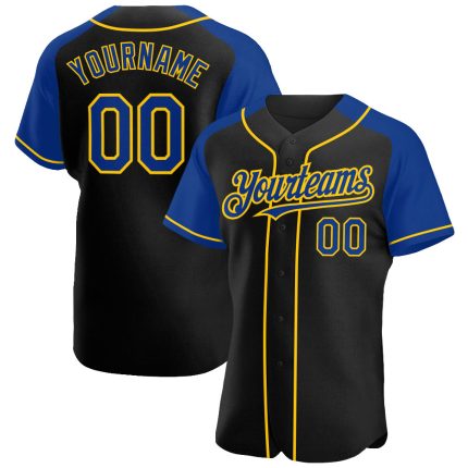 Custom Black Royal-Yellow Baseball Jersey with Personalized Name and Number - Authentic Raglan Sleeves Personalized Black