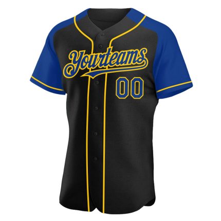 Custom Black Royal-Yellow Baseball Jersey with Personalized Name and Number - Authentic Raglan Sleeves Personalized Black