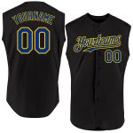 Custom Name and Number Personalized Authentic Baseball Jersey - Black Royal-Yellow Sleeveless Personalized Black Royal-Yellow