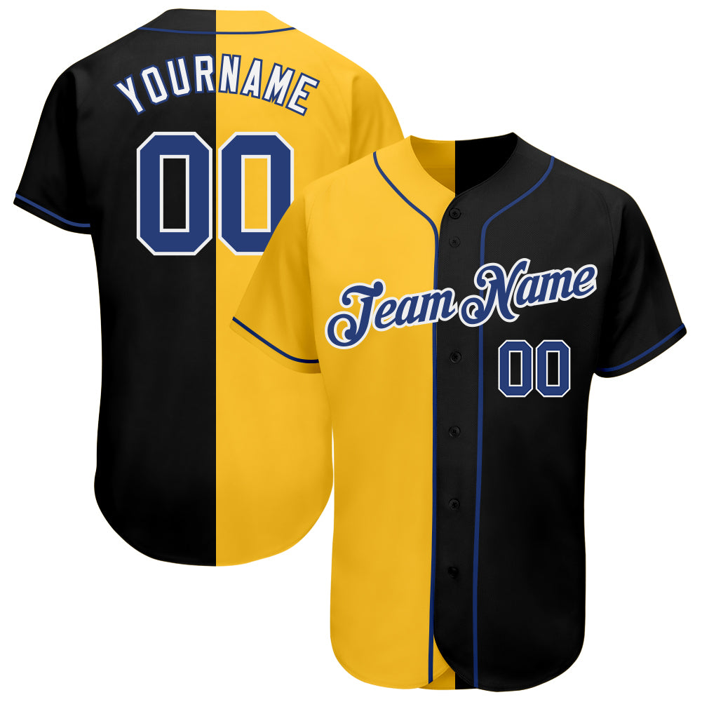 Custom Name Number Black Yellow Authentic Split Fashion Baseball Jersey Personalized Black Royal-Yellow Authentic Split Fashion