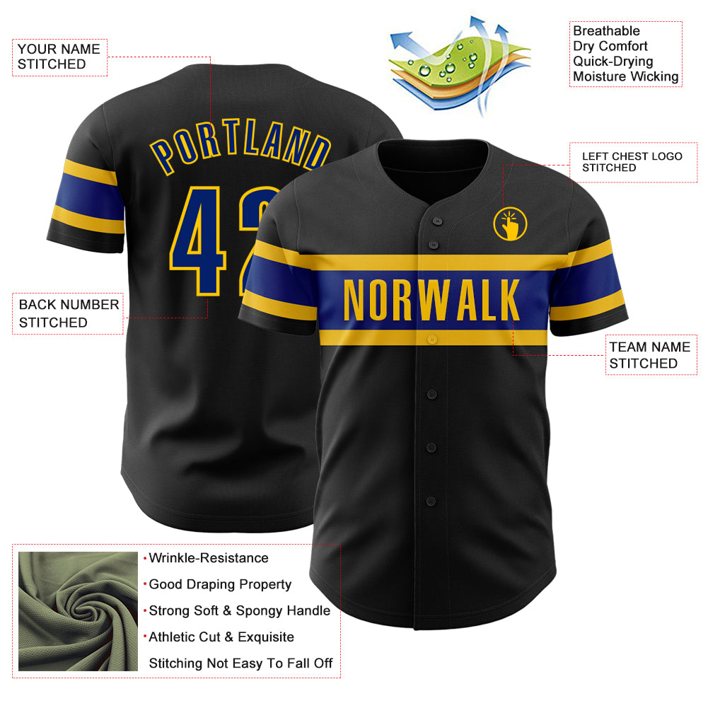 Personalized Black Royal-Yellow Baseball Jersey 2 Personalized Black and Yellow Baseball Jersey for Men and Women - Customizable Team Shirt Personalized Black Royal-Yellow - Image 3