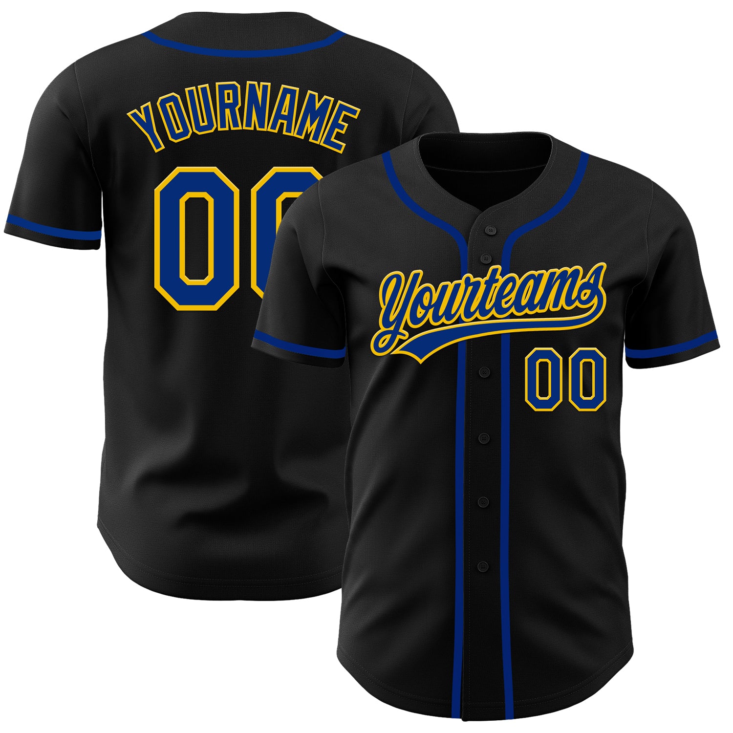 Personalized Black Yellow Baseball Jersey - Custom Royal Style Team Apparel Personalized Black Royal-Yellow Baseball Jersey