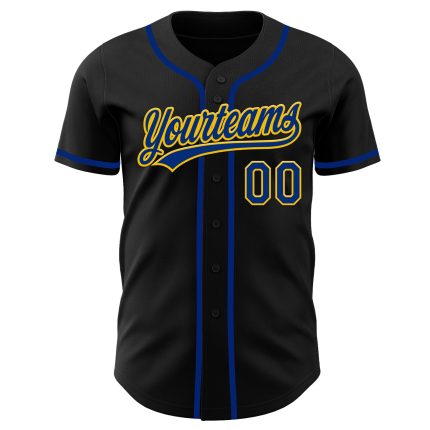 Personalized Black Yellow Baseball Jersey - Custom Royal Style Team Apparel Personalized Black Royal-Yellow Baseball Jersey
