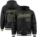 Custom Bomber Hoodie Jacket with Personalized Name and Number - Black Royal Yellow Varsity Letterman Full-Snap Personalized