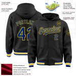 Custom Bomber Hoodie Jacket with Personalized Name and Number - Black Royal Yellow Varsity Letterman Full-Snap Personalized