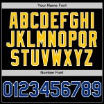 Custom Name and Number Two Tone Hoodie Jacket - Black Royal-Yellow Bomber Full-Snap Varsity Letterman Personalized Black