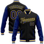 Personalized Two Tone Black and Yellow Bomber Varsity Jacket - Full-Snap Letterman Jacket Personalized Black Royal-Yellow