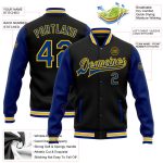 Custom Name and Number Black Yellow Varsity Letterman Bomber Jacket Personalized Full-Snap Two Tone Team Jacket Personalized