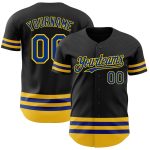 Custom Name and Number Personalized Black Royal Yellow Line Baseball Jersey Authentic Team Apparel Personalized Black Royal-Yellow