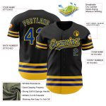 Custom Name and Number Personalized Black Royal Yellow Line Baseball Jersey Authentic Team Apparel Personalized Black Royal-Yellow