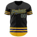 Custom Name and Number Personalized Black Royal Yellow Line Baseball Jersey Authentic Team Apparel Personalized Black Royal-Yellow