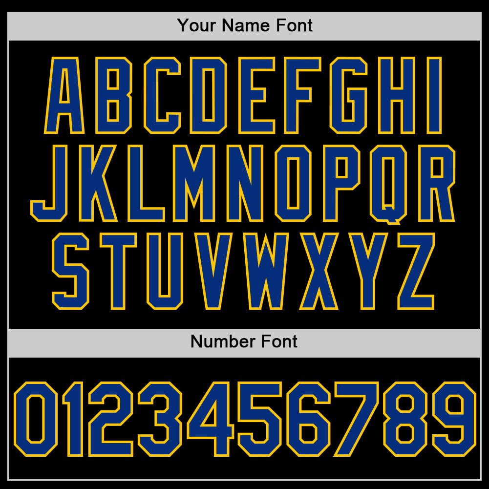 Personalized Black Royal-Yellow Line Baseball Jersey Personalized Black Baseball Jersey with Royal Yellow Lines for Men Personalized Black Royal-Yellow Line Baseball Jersey - Image 5