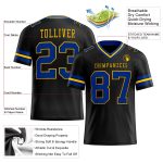 Personalized Black Yellow Mesh Football Jersey - Authentic Design Personalized Black Royal-Yellow Mesh Authentic Football