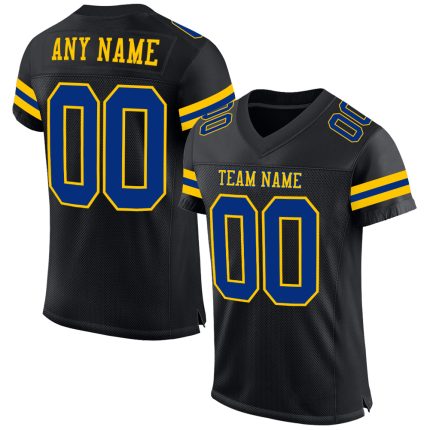 Custom Name and Number Authentic Football Jersey - Personalized Black Royal-Yellow Mesh Team Jersey Personalized Black Royal-Yellow