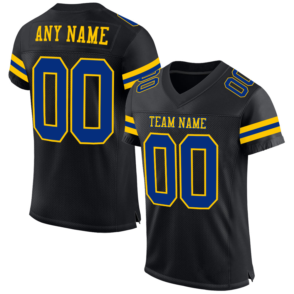 Custom Name and Number Authentic Football Jersey - Personalized Black Royal-Yellow Mesh Team Jersey Personalized Black Royal-Yellow