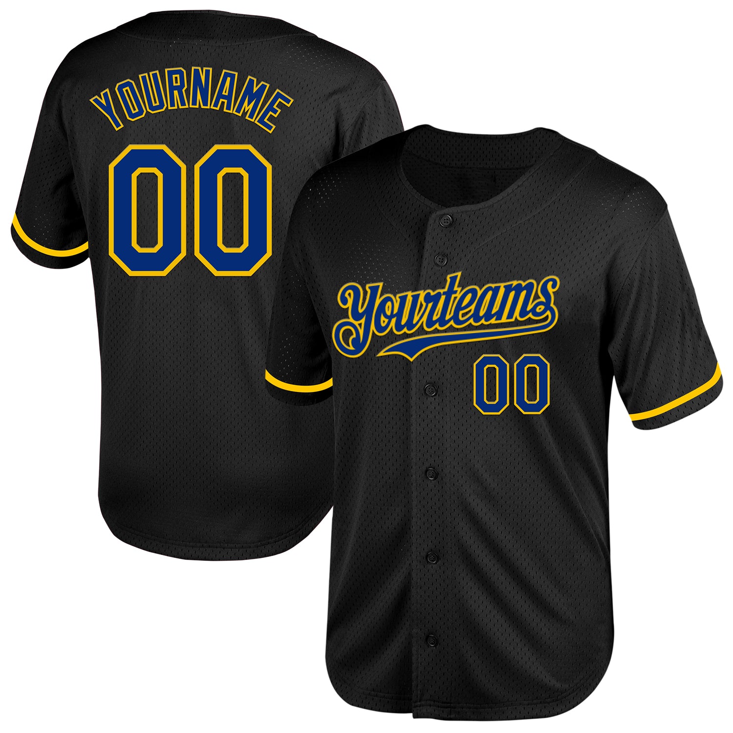 Custom Name Number Black Yellow Mesh Baseball Jersey Personalized Authentic Throwback Personalized Black Royal-Yellow Mesh