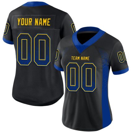 Personalized Black Yellow Mesh Football Jersey - Drift Style Fashion Jersey Personalized Black Royal-Yellow Mesh Drift Fashion