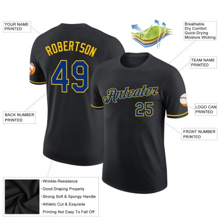 Personalized Performance T-Shirt in Black and Royal Yellow for Men and Women Personalized Black Royal-Yellow Performance