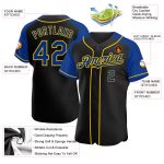 Personalized Black and Yellow Baseball Jersey with Royal Raglan Sleeves Personalized Black Royal-Yellow Raglan Sleeves Baseball