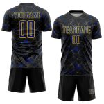 Personalized Black Yellow Soccer Uniform Jersey - Royal Sublimation Design Personalized Black Royal-Yellow Sublimation Soccer