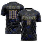 Custom Name and Number Soccer Jersey - Personalized Black Royal-Yellow Sublimation Team Uniform Personalized Black Royal-Yellow