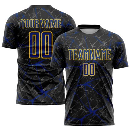 Custom Name and Number Soccer Jersey - Personalized Black Royal-Yellow Sublimation Team Uniform Personalized Black Royal-Yellow