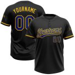 Custom Name and Number Unisex Softball Jersey - Personalized Black Royal-Yellow Two-Button Design Personalized Black Royal-Yellow