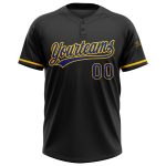 Custom Name and Number Unisex Softball Jersey - Personalized Black Royal-Yellow Two-Button Design Personalized Black Royal-Yellow
