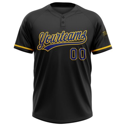 Personalized Unisex Softball Jersey - Black Royal Yellow Two-Button Design Personalized Black Royal-Yellow Two-Button Unisex