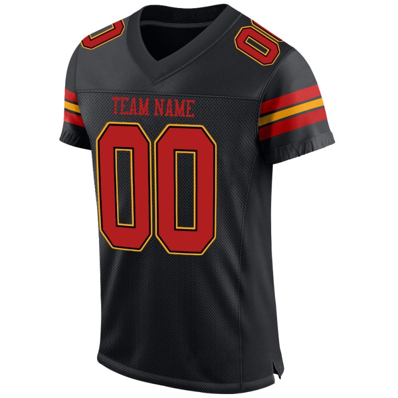 Custom Name Number Black Scarlet-Gold Mesh Football Jersey - Personalized Authentic Team Jersey Personalized Black Scarlet-Gold