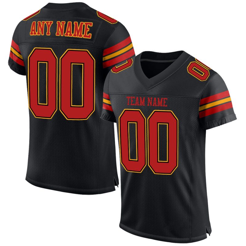 Custom Name Number Black Scarlet-Gold Mesh Football Jersey - Personalized Authentic Team Jersey Personalized Black Scarlet-Gold