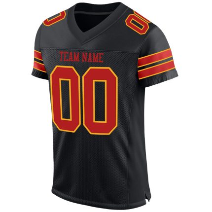 Personalized Black Scarlet Gold Authentic Football Jersey - Custom Mesh Design Personalized Black Scarlet-Gold Mesh Authentic