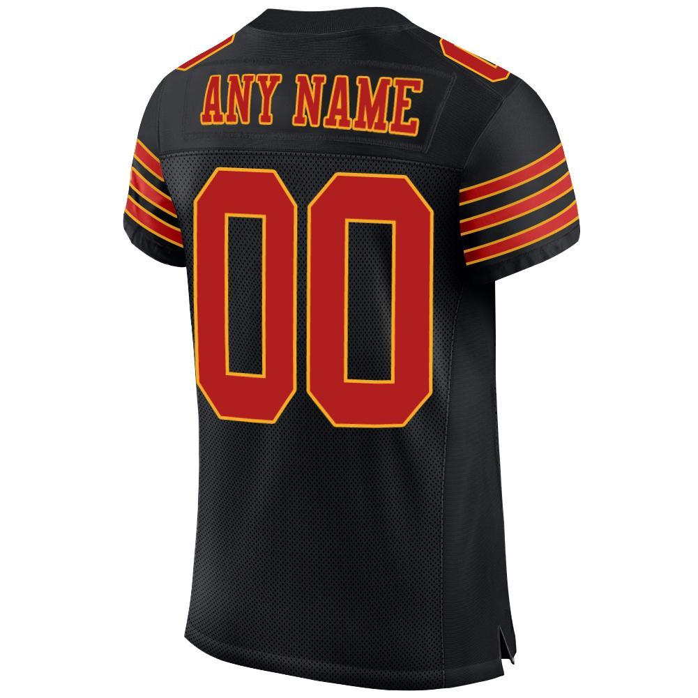 Personalized Black Scarlet-Gold Mesh Football Jersey 3 Personalized Scarlet Gold Mesh Football Jersey for Men Women - Black 3 Personalized Black Scarlet-Gold Mesh Football Jersey - Image 4