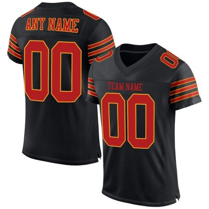 Personalized Scarlet Gold Mesh Football Jersey for Men Women - Black 3 Personalized Black Scarlet-Gold Mesh Football Jersey