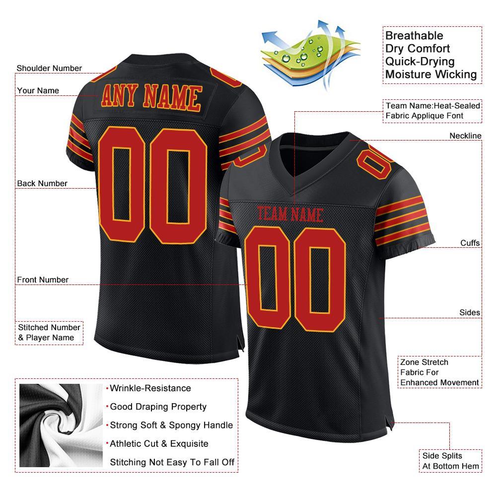 Personalized Black Scarlet-Gold Mesh Football Jersey 3 Personalized Scarlet Gold Mesh Football Jersey for Men Women - Black 3 Personalized Black Scarlet-Gold Mesh Football Jersey - Image 5