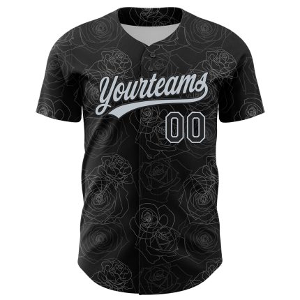Custom Black Silver 3D Gothic Rose Baseball Jersey - Unique Personalized Apparel Personalized Black Silver 3D Gothic Style