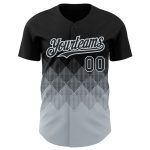 Personalized Black Silver 3D Gradient Baseball Jersey with Square Shapes Design Personalized Black Silver 3D Gradient Square