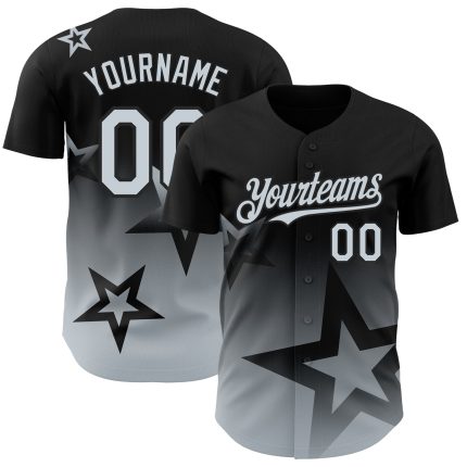 Personalized Twinkle Star Baseball Jersey in Black Silver 3D Gradient Style Personalized Black Silver 3D Gradient Style Twinkle