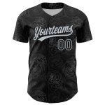 Personalized Gothic Style Rose Baseball Jersey with Custom Name and Number, Black Silver 3D Pattern Design Personalized Black