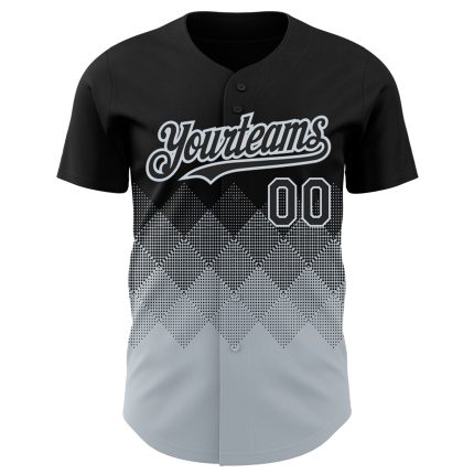 Custom Name and Number Baseball Jersey - Personalized 3D Gradient Black Silver Patterned Square Design Personalized Black