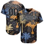 Custom Name Number Personalized Baseball Jersey with Black Silver 3D Palm Tree Design - Hawaii Team Personalized Black Silver