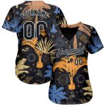Custom Name Number Personalized Baseball Jersey with Black Silver 3D Palm Tree Design - Hawaii Team Personalized Black Silver